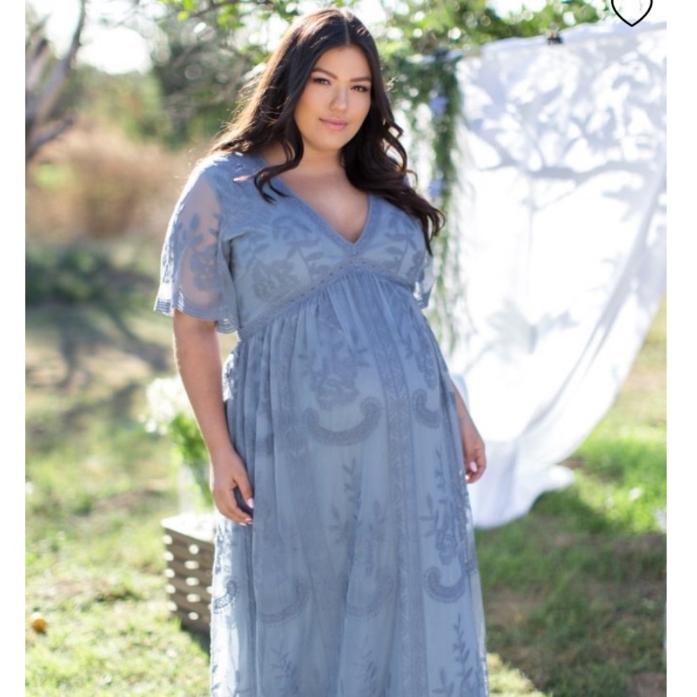 Pink lush blue lace maternity dress